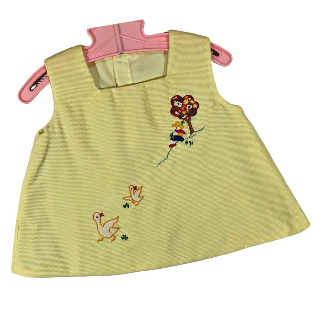 Vintage Handmade Pastel Yellow Embroidered Retro A-Line Dress